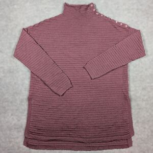 TAHARI Womens Large Merino Wool Blend Sweater Rib Knit Maroon Button Shoulder